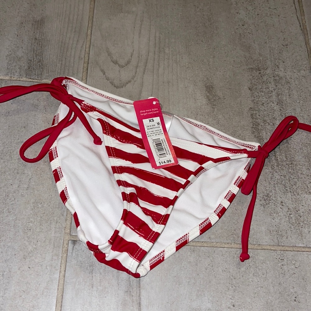 Red and white striped bikini bottoms
